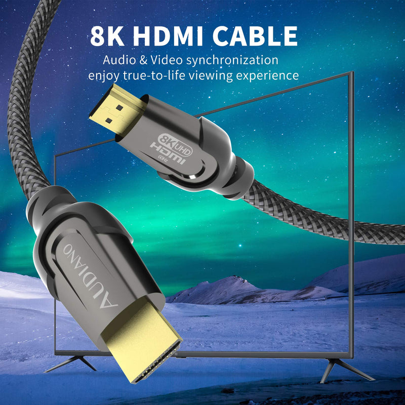 8K HDMI Cable 3.3ft, AUDIANO HDMI 2.1 48Gbps High Speed Nylon Braided HDMI Cord with eARC HDR10 4:4:4, 4K HDMI Cable Compatible with Apple Fire LG/Samsung QLED TV PS4/5 Switch Xbox/Blu-ray/Projector 8K HDMI 3.3FT