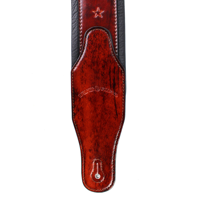 Walker And Williams GB-21 Red Bourbon Padded Leather Strap with Fleur De Lis & French Chain Design