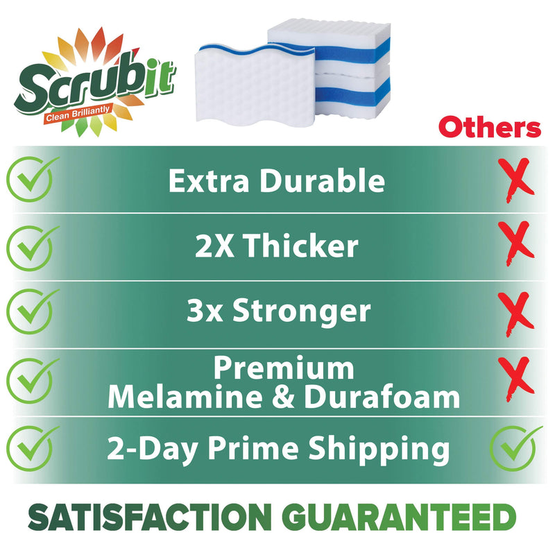 (25 Pack) Extra Durable Eraser Sponge by SCRUBIT - Kitchen, Bathroom, Floor & Wall Cleaner -Melamine Magic Cleaning Sponges - Extra Thick Erasers, Best Cleaning Supplies for The Toughest Stains & Dirt