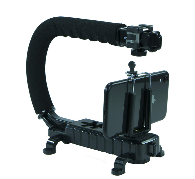 [AUSTRALIA] - Cam Caddie Scorpion Jr Triple Shoe Camera Stabilizer Bundle – Stabilizing Steadicam Handle with Cold Shoe Mount for Camcorders and Smartphones - Black - Action Edition 
