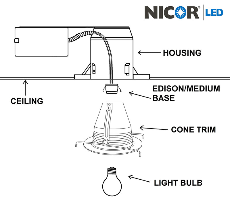 NICOR Lighting 6 inch White Airtight Cone Baffle Trim (17548A)