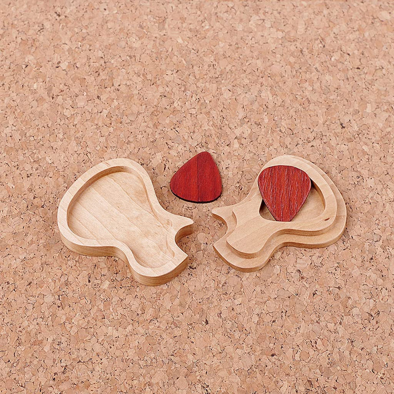 Alnicov 2 Pcs Wooden Guitar Picks with Wooden Box Picks Holder Unique Guitar Gift for Guitar Bass Mandolin Banjo Ukulele