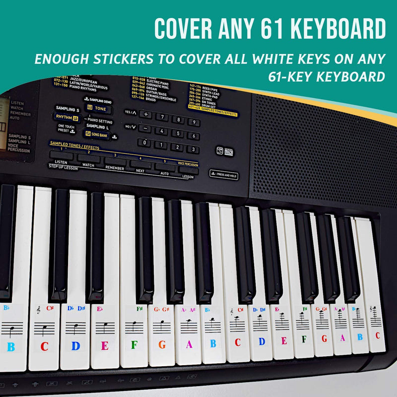 [AUSTRALIA] - QMG Piano Stickers for 61-Key Keyboard, Bright Colorful Stickers, Perfect Visual Tool for Kids and Beginner Learning Piano, Transparent and Removable, Leaves No Residue, Made in USA 