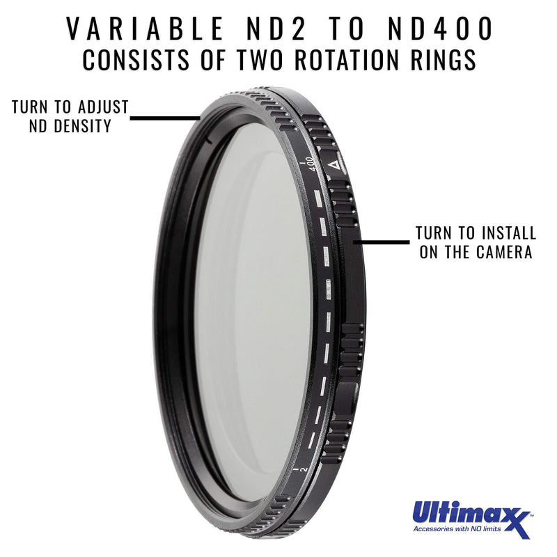 72mm ND Filter Ultimaxx 72mm ND2-ND400 Fader Variable Neutral Density Adjustable Lens Filter Dynamic ND Filter Optical Glass