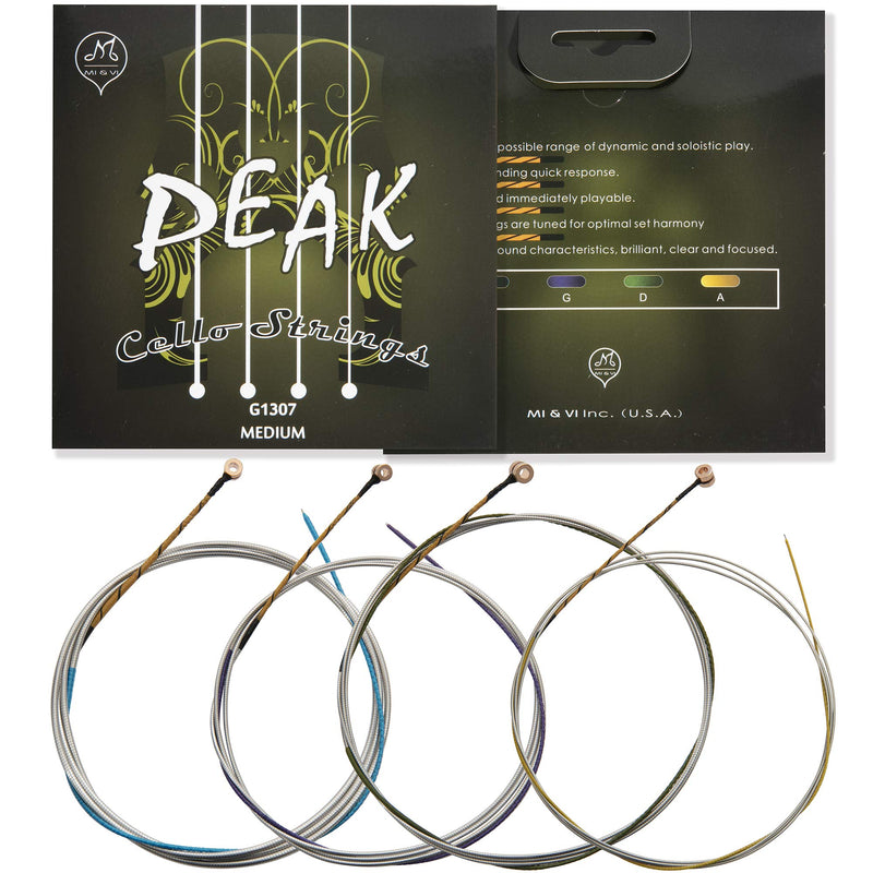 MI&VI PEAK Cello Strings — 4/4 Scale Full Set (A-D-G-C) | Student Best Choice | German Steel Rope Core | Ball-Ends | Medium Gauge Tension - By MIVI Music Cello 4/4