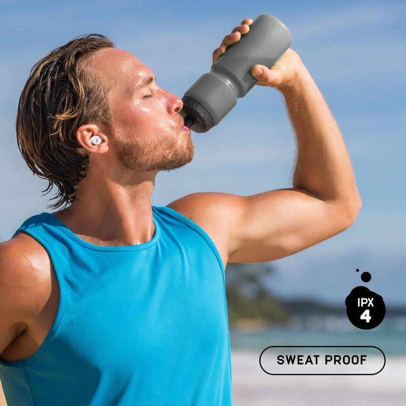 Premium Gravity TWS Earbuds by iJoy - Wireless Bluetooth 5.0 Compatible in-Ear Headset with Built-in Mic & Portable Recharging Case - IPX4 Waterproof & Sweatproof Design for Sports- Long Battery Life WHITE
