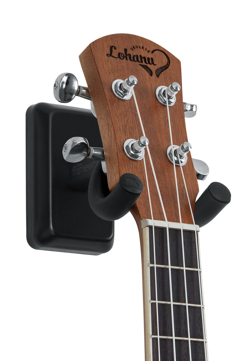 Gator Frameworks Wall Ukulele/Mandolin Hanger with Black Mounting Plate (GFW-UKE-HNGRBLK)