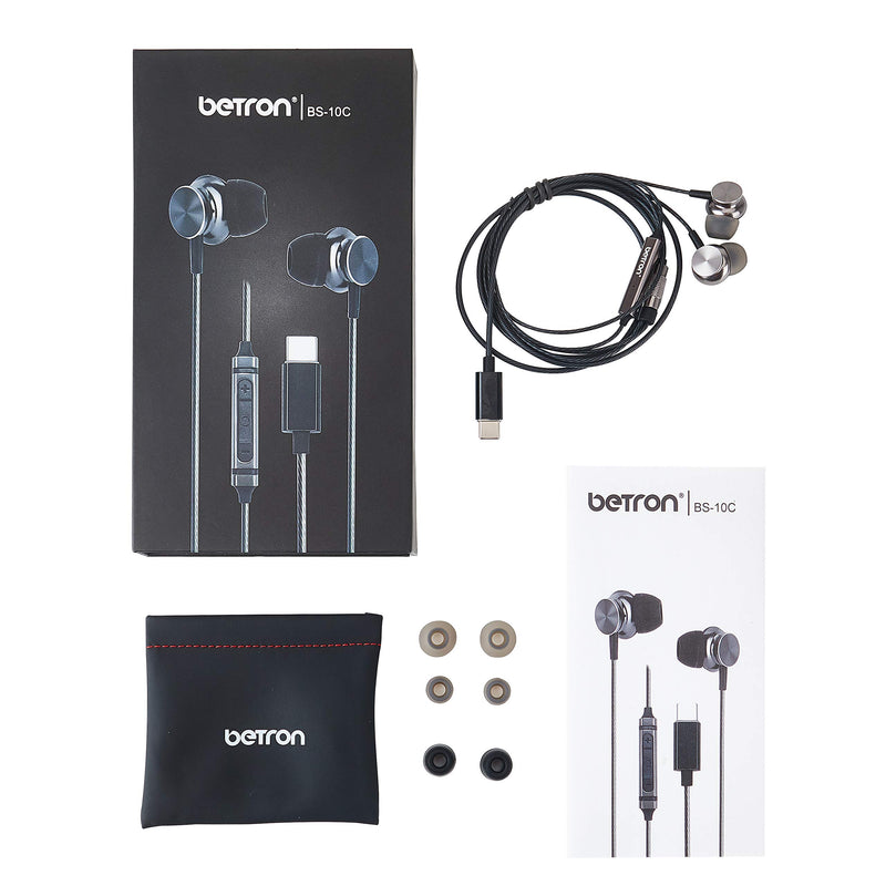 Betron BS10C Earbuds with Microphone Type C Earphones Noise Isolating in Ear Headphones Bass Driven Sound Compatible with Only Samsung Cell Phones with USB C Connection