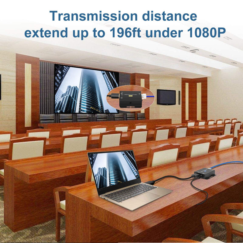 HDMI Extender 200ft HDMI Over Single Cat5e/6/7 Digital HDMI Over Ethernet HDMI Repeater Balun Transmitter Receiver Power on cat Support 1080p 3D HDCP Compatible with Fire Stick Roku Blue-ray