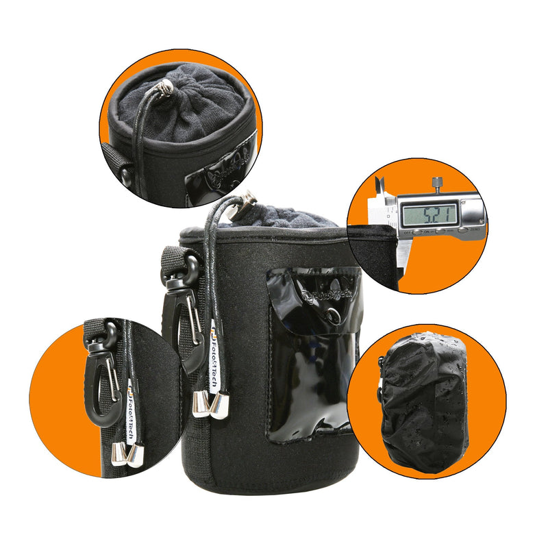 Foto&Tech 4 PCS 5mm Extra Thick Waterproof Rain Cover Neoprene Lens and Flannel Collar Lens Bag with Adjustable Drawstring & Swivel Clip Compatible with Canon Nikon Sony Olympus Cameras (S, M, L, XL) 4 in 1 Bundle