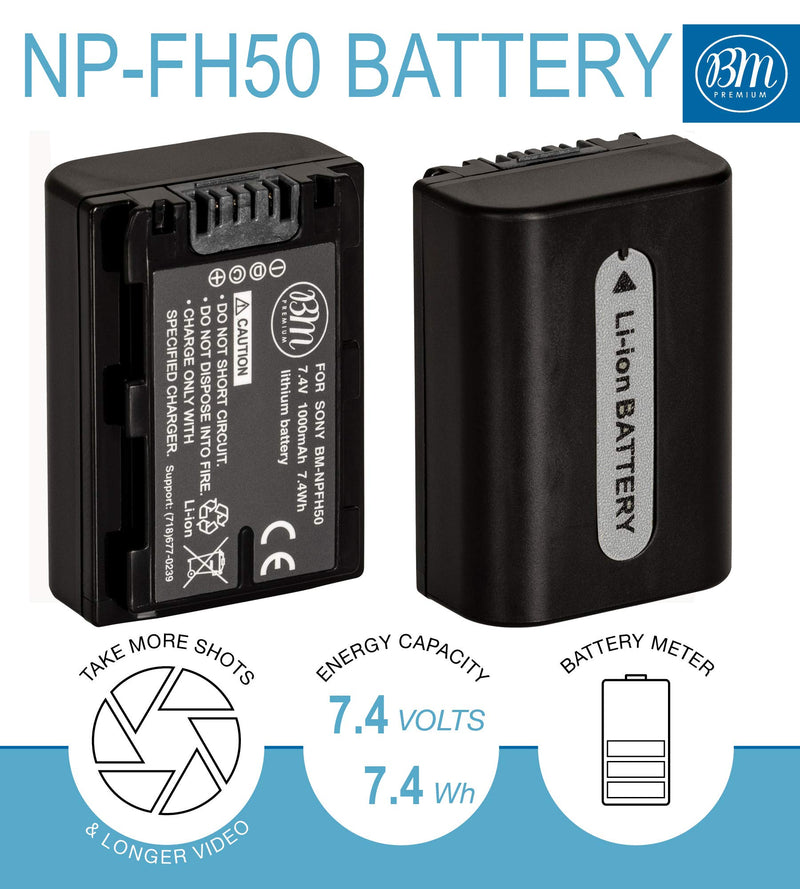 [AUSTRALIA] - BM Premium 2-Pack of NP-FH50 Batteries and Battery Charger for Sony CyberShot DSC-HX100V DSC-HX200V Digital Camera 