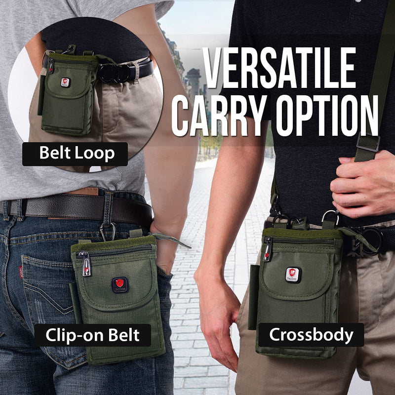 Ranboo Samsung Galaxy S22 Ultra Case with Belt Clip, Belt Pouch for iPhone 13 Pro Max 12 Pro Max Note 20 Ultra S8 Holster, Nylon Cell Phone Bag Men Crossbody Purse Pen Holder Shoulder Strap (Green) Armygreen