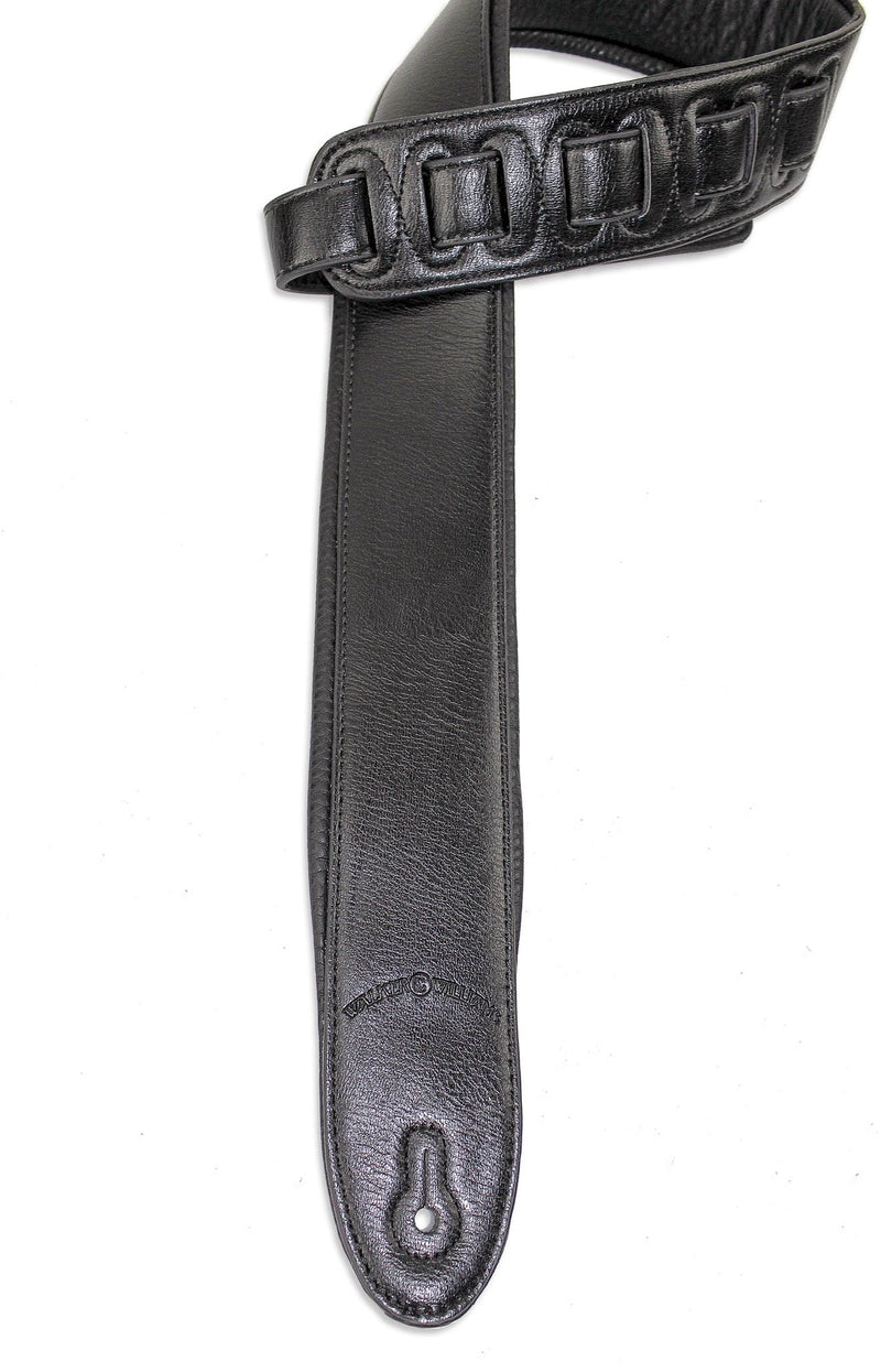 Walker & Williams G-26 Black Semi-Gloss Bullnose Guitar Strap with Padded Glove Leather Back