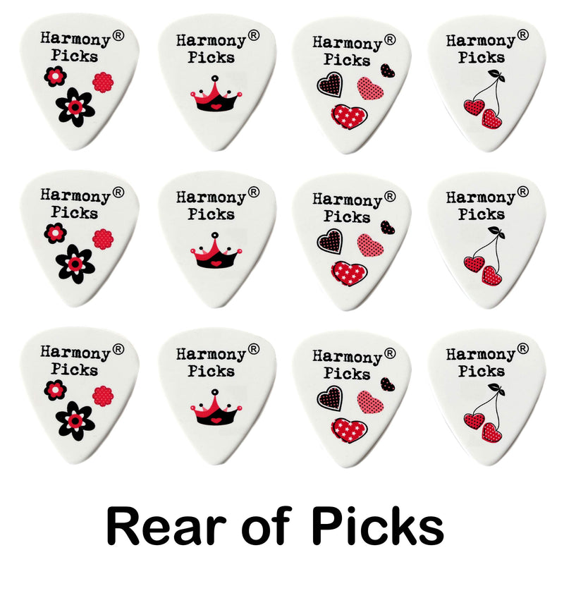 Girly Skull Guitar Picks Set of 12 Double Sided Harmony Picks Premium Plectrums