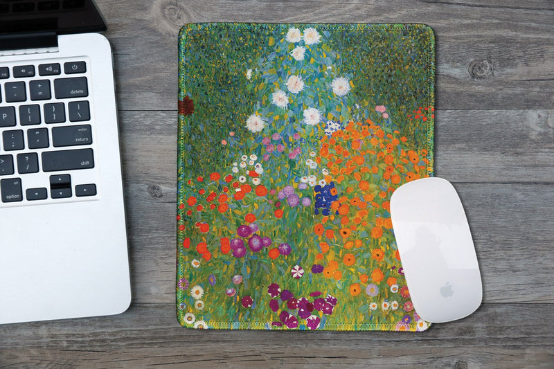 dealzEpic - Art Mouse Pad - Natural Rubber Mousepad with Famous Fine Art Painting of Cottage Garden (Bauerngarten) by Gustav Klimt - Stitched Edges - 9.5x7.9 inches