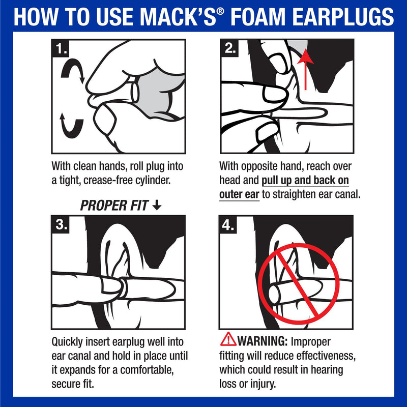Mack's Ultra Soft Foam Earplugs, 50 Pair - 33dB Highest NRR, Comfortable Ear Plugs for Sleeping, Snoring, Travel, Concerts, Studying, Loud Noise, Work 50 Pair (Pack of 1)