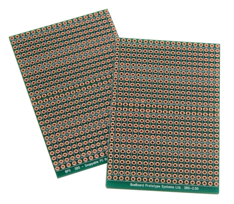 SB5 Snappable PCB BreadBoard with 5-Hole Strips, Scored PCB, Snaps Into 4 Small Boards, 2-Layer, Plated Holes, Power Rails, 2.8 x 3.8in (73.7 x 96.5mm)