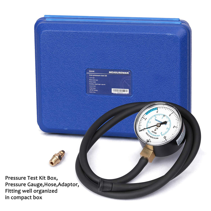 MEASUREMAN Natural Gas or LP Gas Manifold Pressure Test Kit, 0-10"W.C, 1/4"NPT, 40" Length Hose 0-10inH2O Pressure Test Kit