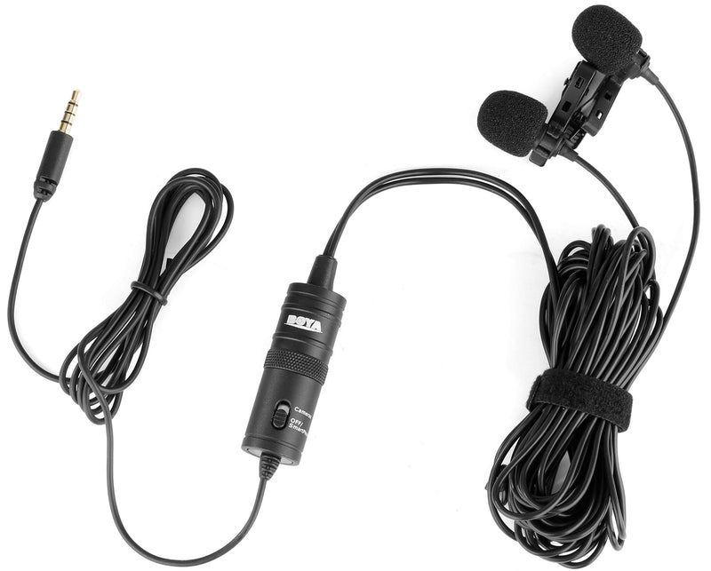 BOYA BY-M1DM Dual Omni-Directional Lavalier Microphone Lapel Clip-on Condenser Microphone for Camera Compatible with iPhone Samsung Huawei Smartphone with Cleaning Cloth