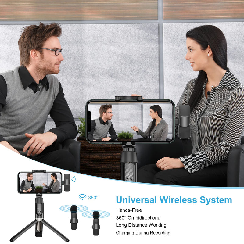 [AUSTRALIA] - Wireless Microphone for iPhone iPad, Plug-Play Wireless Lavalier Mic with 2 Microphone for Phone Video Recording, Interview, Vlog, Auto Sync and Noise Reduction 