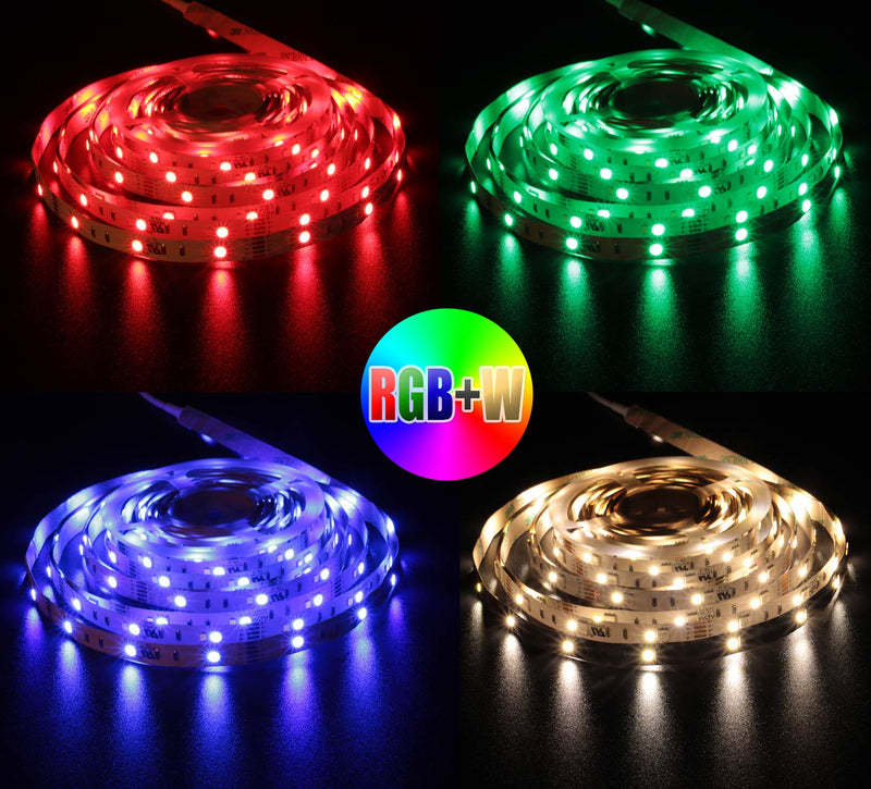 [AUSTRALIA] - UL Listed LED Strip Lights, 16.4ft RGB+White Color Changing with Remote & Adapter for Room, Bedroom, TV, Ceiling, Cupboard Decoration Bright 5050&2835 LED Tape Light Cutting Design, Easy Installation Rgbw 