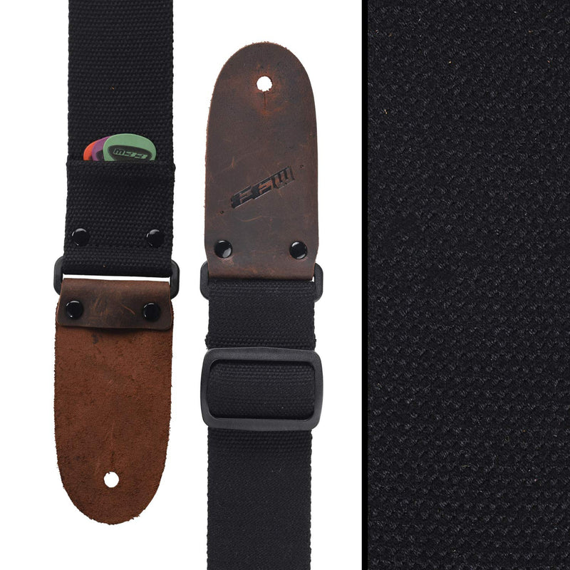 M33 Guitar Strap Black Set for Acoustic, Electric and Bass Guitar - 2 Inch Wide Guitar Belt Accessories Includes Button 2 Locks and 3 Picks Keychain. Awesome Christmas Gift for Men & Women Guitarists