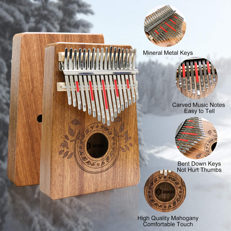 UNOKKI Kalimba 17 Keys Thumb Piano with Study Instruction and Tune Hammer, Portable Mbira Sanza African Wood Finger Piano, Gift for Kids Adult Beginners Professional.