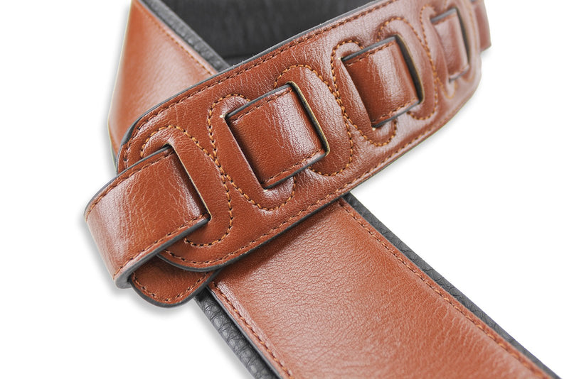 Walker & Williams G-28 Chestnut Brown Semi-Gloss Bullnose Guitar Strap with Padded Glove Leather Back