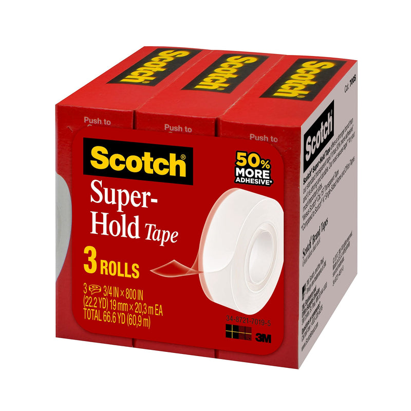 Scotch Super-Hold Tape, 3/4 in x 800 in, 3 Rolls, 1 in Core (700S3) , White