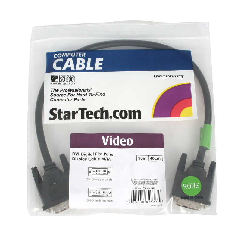 StarTech.com 18in DVI-D Single Link Cable - Male to Male DVI-D Digital Video Monitor Cable - DVI-D M/M - Black 18 inch - 1920x1200 (DVIMM18IN)