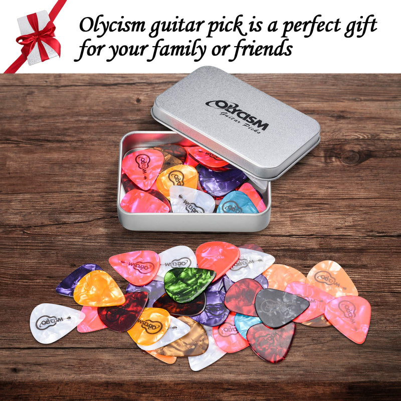 Qoosea Guitar Picks 40pcs with 2pcs Pick Holders & Metal Pocket Box Guitar Plectrums for Electric Acoustic Bass Guitar including 0.5mm 0.75mm 1.0mm 1.2mm color of Picks & Holders delivered randomly colorful
