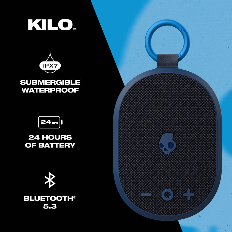 Skullcandy Kilo Wireless Bluetooth Speaker - IPX7 Waterproof Mini Bluetooth Speaker with 24 Hour Battery, Downward Firing Passive Radiator, and True Wireless Pairing - Perfect for Outdoor (Navy) Navy