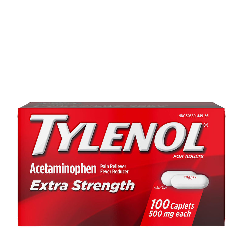 Tylenol Extra Strength Caplets with 500 mg Acetaminophen Pain Reliever Fever Reducer, 100 Count 100ct