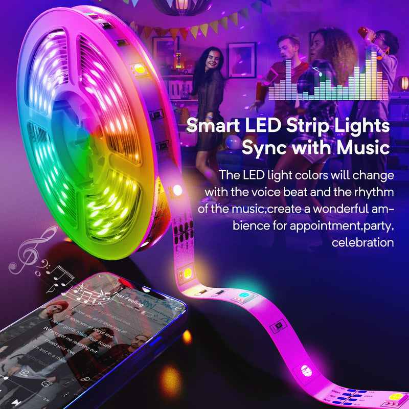 Led Strip Lights,32.8ft Led Lights 5050 RGB Color Changing Music Sync WiFi Smart Lights Strip Work with Alexa & Google Assistant,IR Remote & APP Control Rope Lights for Home Decoration,Bedroom,Party 32.8 Feet