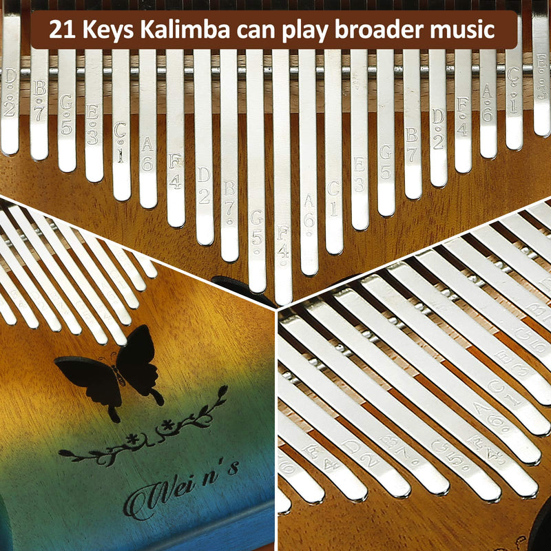 Kalimba Thumb Piano 21 Keys Colorful Portable Mbira Finger Piano Musical Instruments with Tuning Hammer Gifts for Beginners, Kids, Adults,Lover