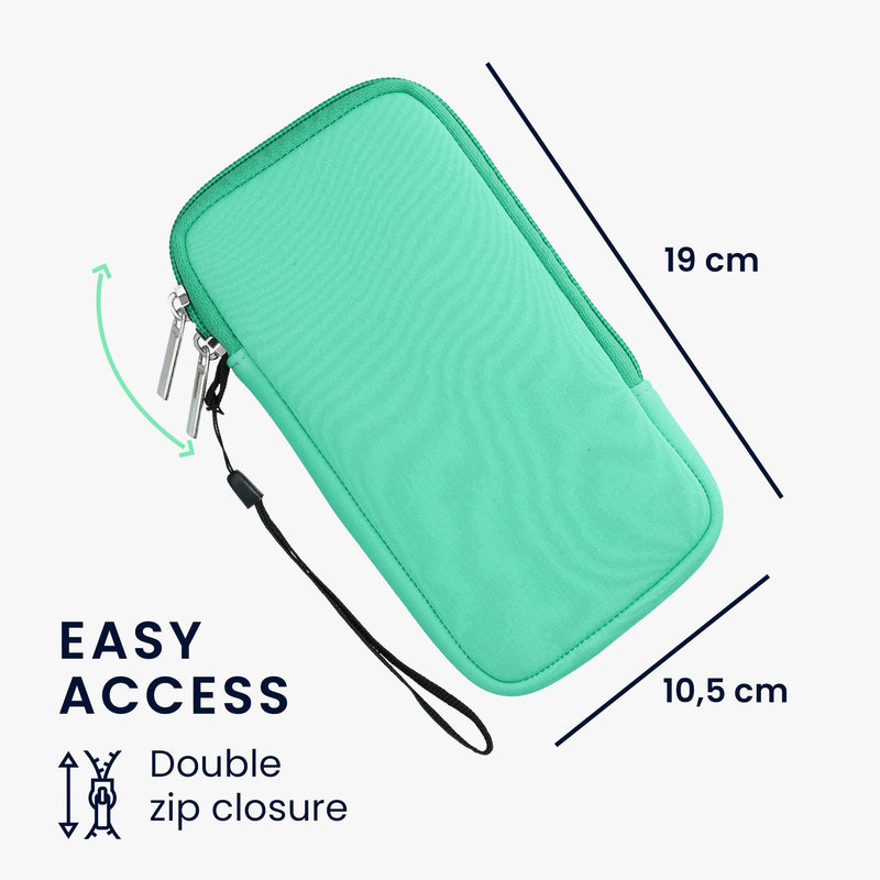 kwmobile Neoprene Phone Pouch Size XL - 6.7/6.8" - Universal Cell Sleeve Mobile Bag with Zipper, Wrist Strap - Mint XL - 6,7/6,8"