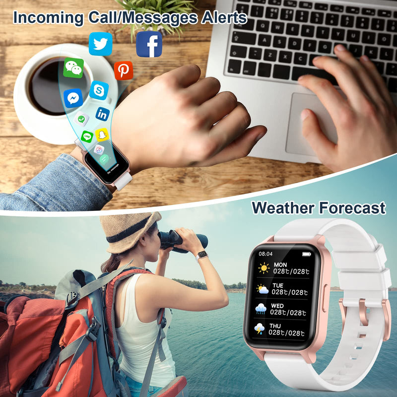 Smart Watch for Android Phones 1.69" Touch Screen Smart Watches for Women Men Nemheng Smartwatch Fitness Watches with Heart Rate Monitor Sleep Tracker Calorie Pedometer Sports Activity Fitness Tracker White