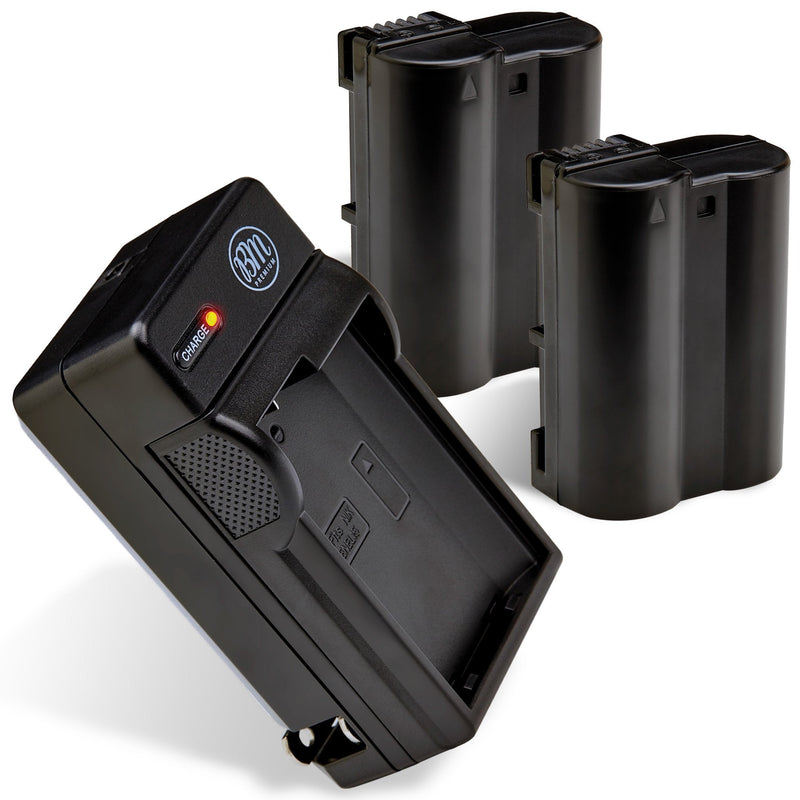 BM Premium 2-Pack of EN-EL15 Batteries and Battery Charger Kit for Nikon D850, D7500, 1 V1, D500, D600, D610, D750, D800, D810, D810A, D7000, D7100, D7200 Digital SLR Camera