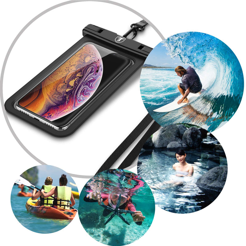 Njjex Waterproof Phone Pouch 2-Pack Cell phone Dry Bag Case & Lanyard For Samsung Galaxy Note 20 Ultra S21 Plus S20 S10 S9 S8 A01 A11 A21 A51 A71 A02S A12 A32 A42 A52 iPhone 13 Pro Max 12 11 Xs Xr 8 7 Black (2 Pack)