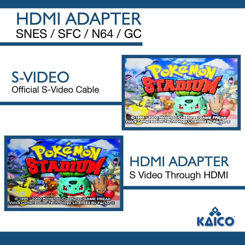Kaico HDMI Adapter for Nintendo SNES Famicom SFC N64 and GC with S-Video and Composite Support - Passthrough Plug and Play HDMI Adaptor Convertor by Kaico