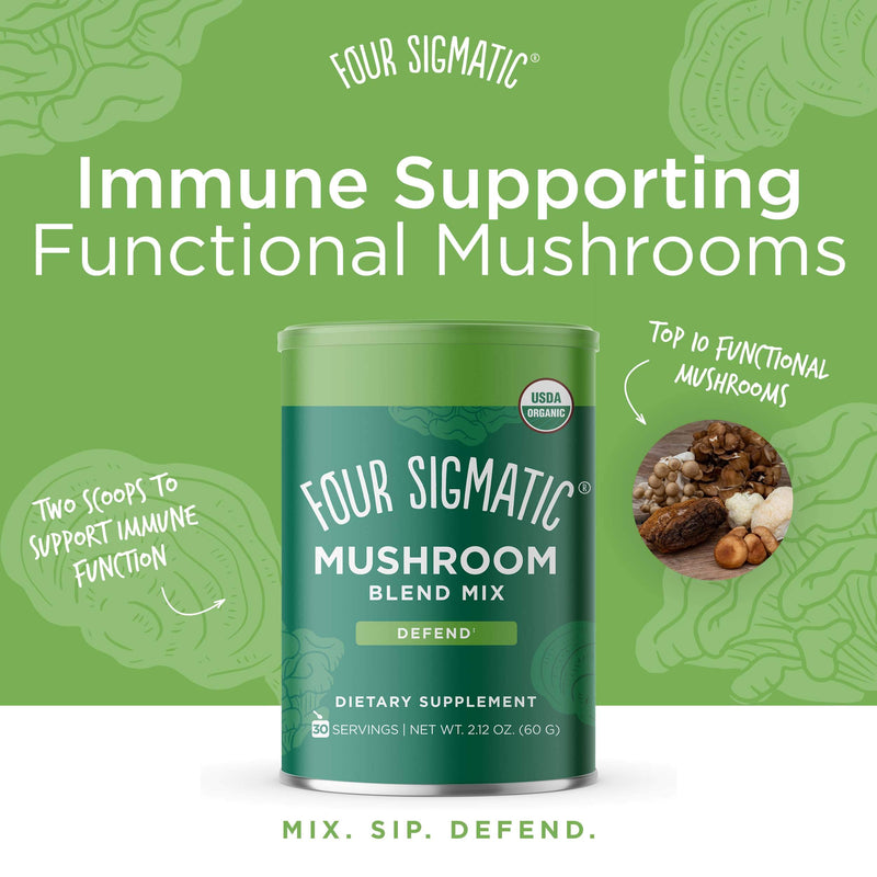 Four Sigmatic Mushroom Blend, 10 Mushroom Blend Mix with Lion's Mane, Reishi, Chaga, Cordyceps, Enokib & Shiitake, Immune & Focus Support, Decaf, 30 Servings