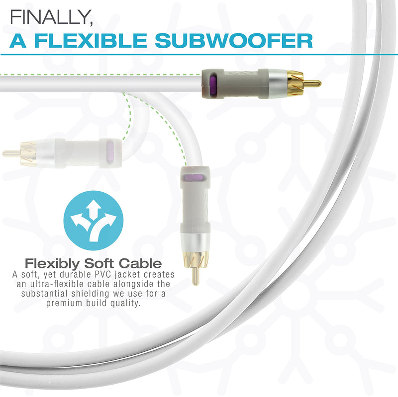 Mediabridge Ultra Series Subwoofer Cable (8 Feet) - Dual Shielded with Gold Plated RCA to RCA Connectors - White - (Part# CJ08-6WR-G1)