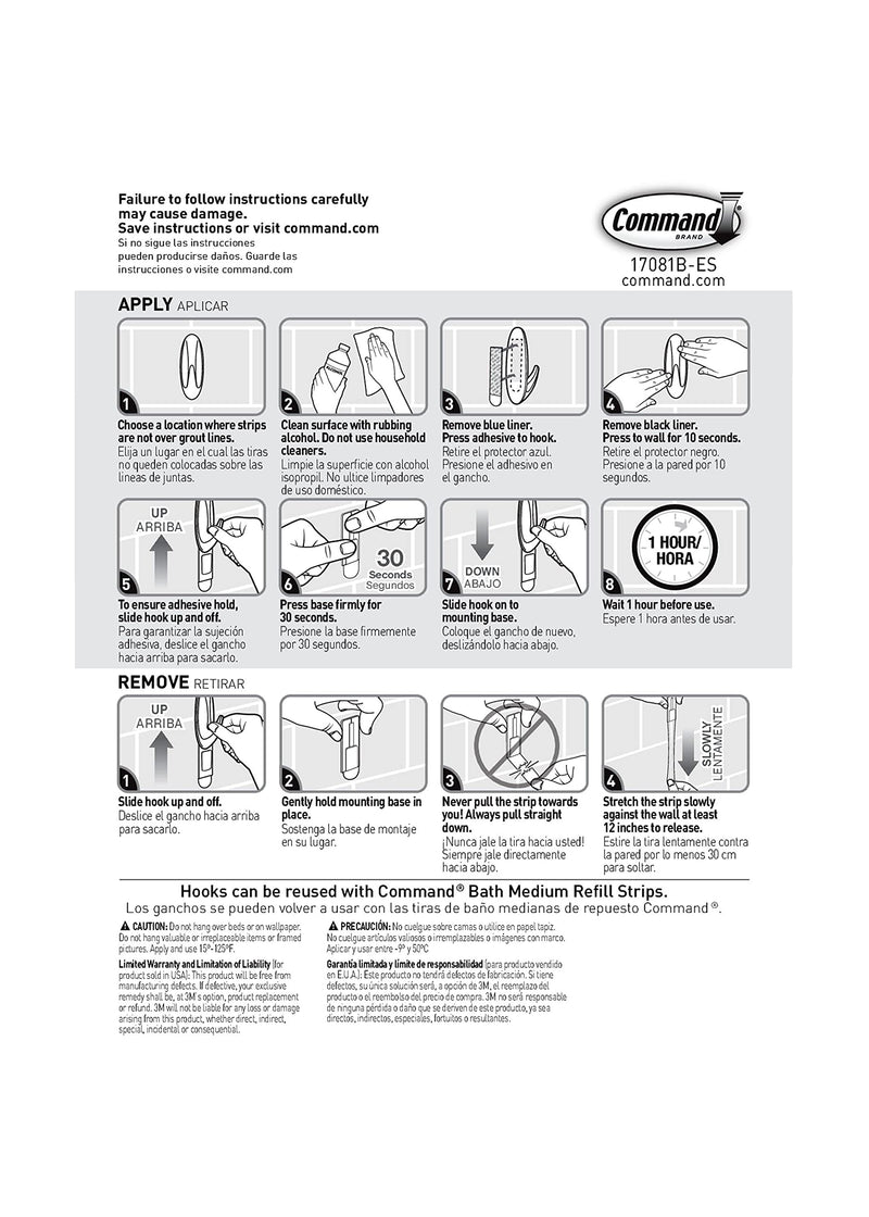 Command Medium Designer Bath Hooks, White, 2-Hooks, 4-Water-Resistant Strips, Organize Damage-Free 2 Hooks White-Bath