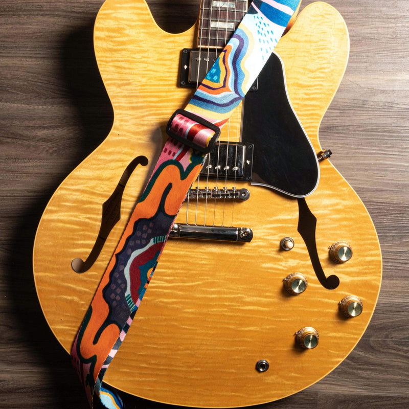 [AUSTRALIA] - KLIQ Vintage Woven Guitar Strap for Acoustic and Electric Guitars + 2 Free Rubber Strap Locks, 2 Free Guitar Picks and 1 Free Lace | Terylene Printed | Artist Series "Anemone" by KLA "Anemone" 