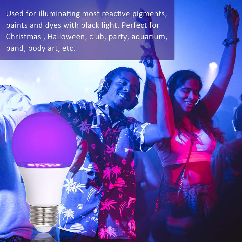 [AUSTRALIA] - Tomshine UV LED Bulb, 7W A19 E26 UV Blacklight Bulb, UVA Level 385-400nm, Glow in The Dark for Blacklight Party, Body Paint, Fluorescent Poster, Neon Glow(2 Pack) 
