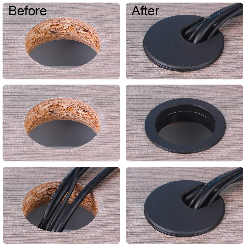 SATINIOR 10 Packs Black Desk Cable Wire Grommet Cord, PC Computer Desk Plastic Grommet Cord, Tidy Cable Hole Cover Organizers (Black, 50 mm/ 2 Inch Mounting Hole Diameter)