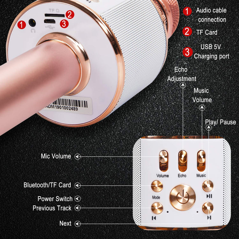 [AUSTRALIA] - Diyomate Wireless Bluetooth Karaoke Microphone Handheld KTV Home Mic Singing Speaker Player Party Birthday Professional Microphones for iOS/Android (Rose Gold) Rose gold 