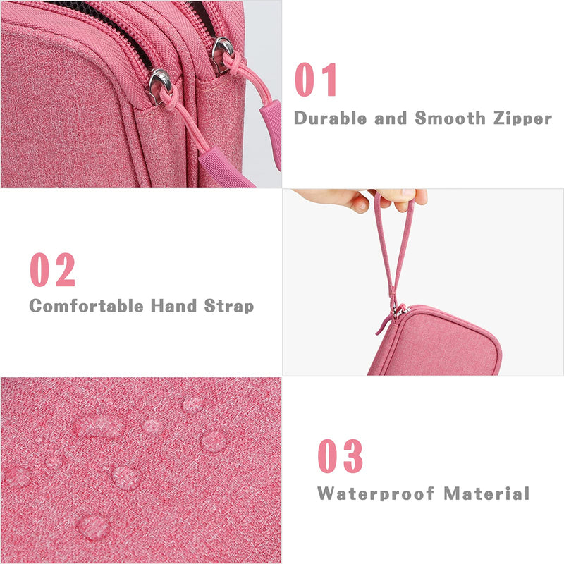 FYY Electronic Organizer, Travel Cable Organizer Bag Pouch Electronic Accessories Carry Case Portable Waterproof Double Layers All-in-One Storage Bag for Cable, Cord, Charger, Phone, Earphone Pink Double Layer-S