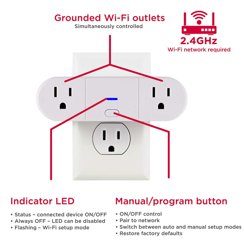 UltraPro Smart Plug, Wi-Fi, 2 Outlets, Works with Alexa, Echo & Google Home, No Hub Required, App Controlled, ETL Certified, 2 Pack, 51403 2-Pack 2-Outlet