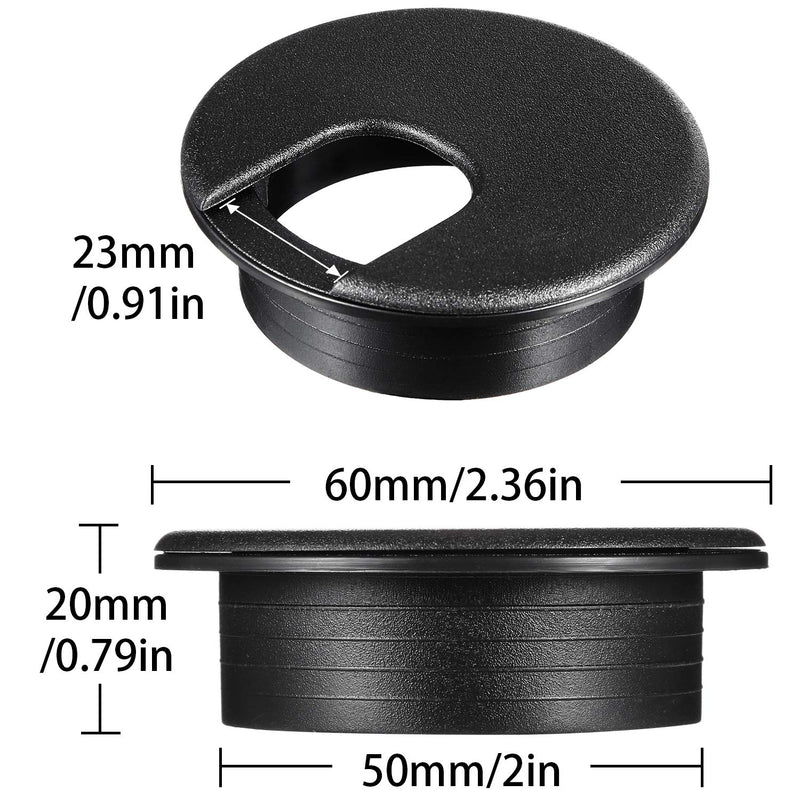 SATINIOR 10 Packs Black Desk Cable Wire Grommet Cord, PC Computer Desk Plastic Grommet Cord, Tidy Cable Hole Cover Organizers (Black, 50 mm/ 2 Inch Mounting Hole Diameter)